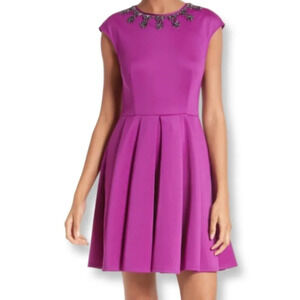 Ted Baker J’Adore Y2K Jewelled Neckline Purple Fit & Flare Dress TB0 US Size 2